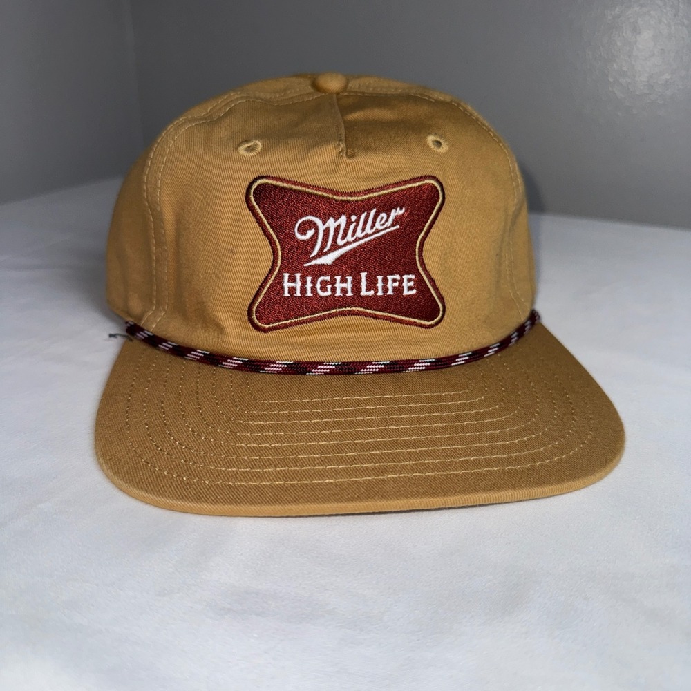 Miller High Life Rope Hat Tan Snapback Beer Brewery Patch Cap Mens OSFA